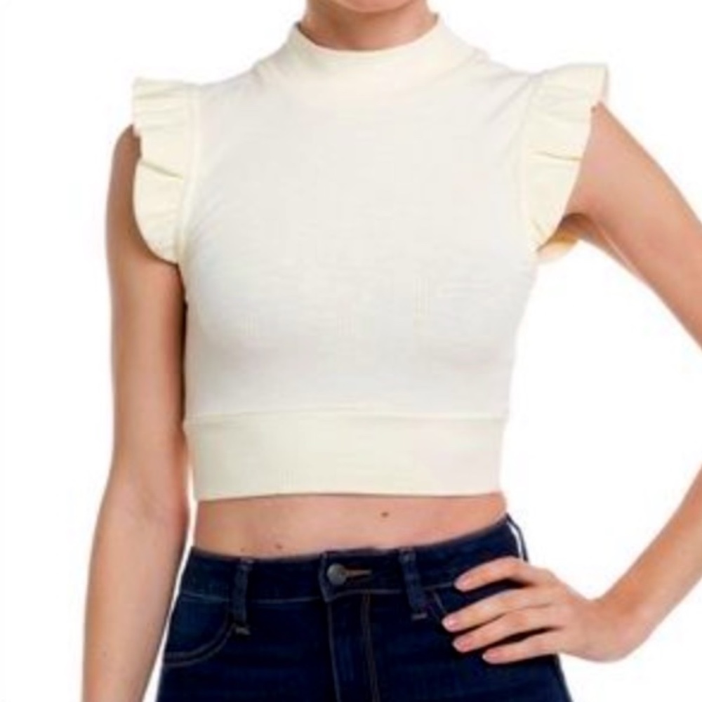 STORIA Ruffle Sleeve Top Light Yellow Size M